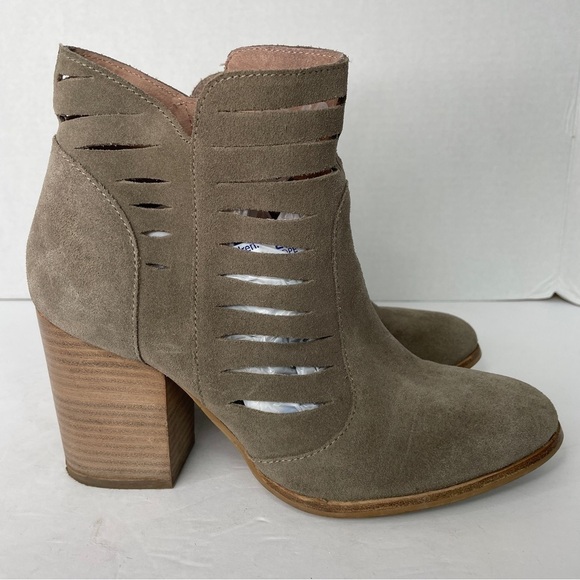 Seychelles Tan Leather Chunky Block Heel Cutout Bootie Boot Shoes Size 9 - Picture 4 of 10